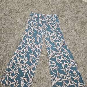 Abound Blue and Pink Leaf Print Wide-Leg Pants